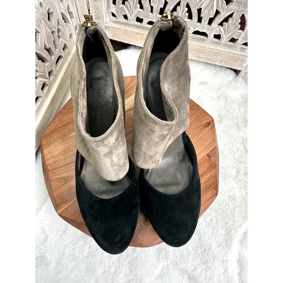 Loeffler Randall Black, Gray & Taupe Suede cut-out High Heel Size 9 B Women Shoe - Picture 4 of 8